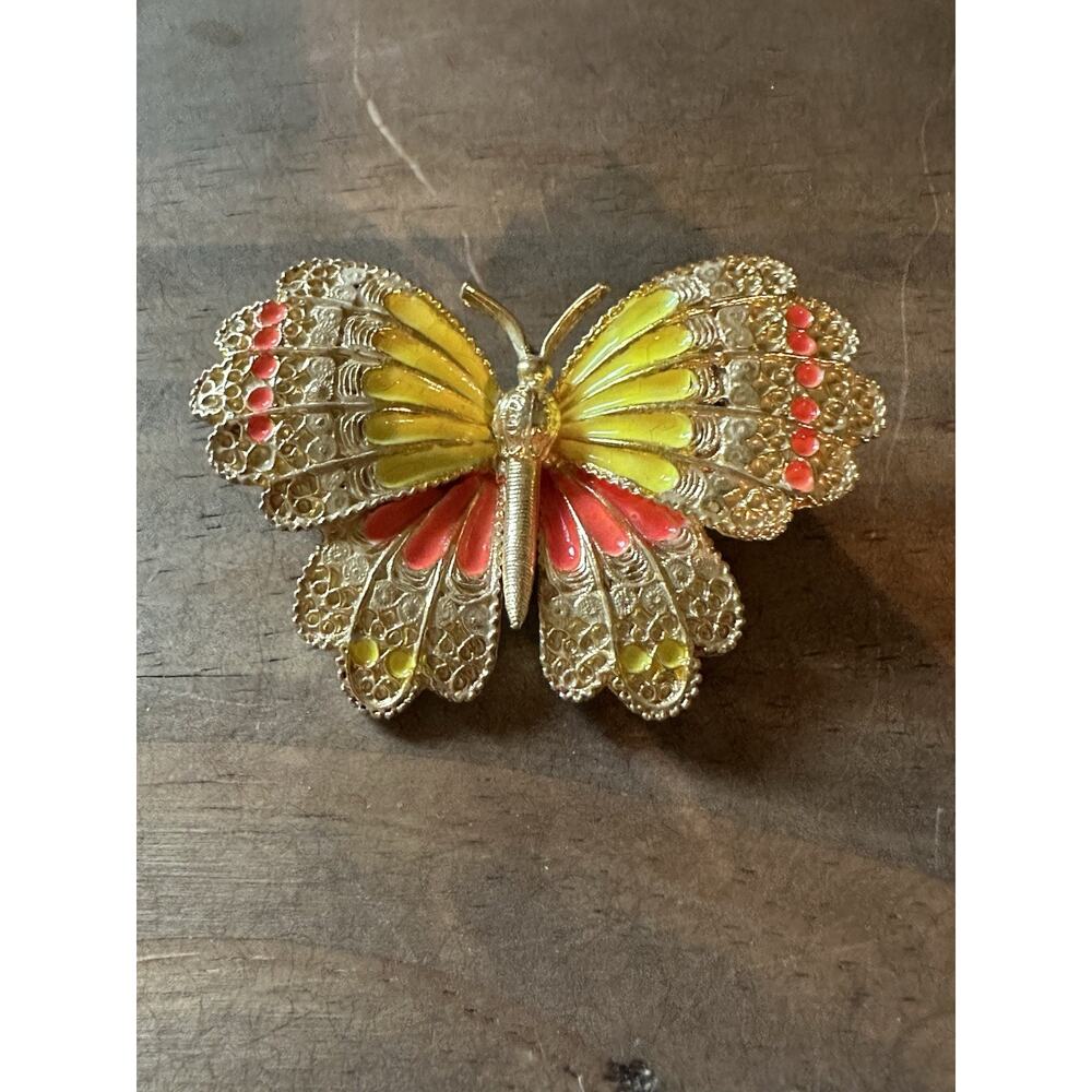 Vintage Art Bell Brooch Arthur Pepper Yellow And Orange Enamel Gold Tone Brooch
